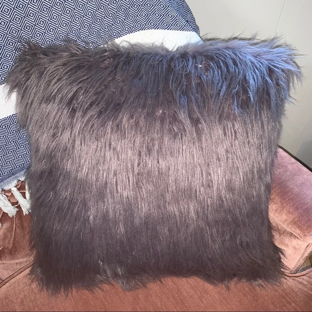Stormy Lavender Faux Fur Feather Throw Pillow
